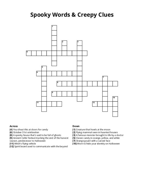 Spooky Words & Creepy Clues Crossword Puzzle