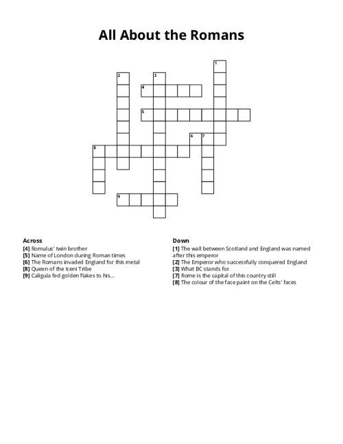 All About the Romans Crossword Puzzle