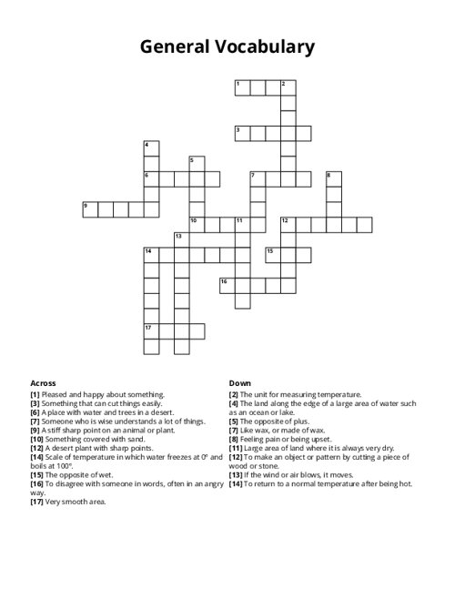 General Vocabulary Crossword Puzzle