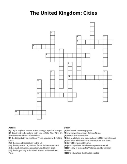 The United Kingdom: Cities Crossword Puzzle