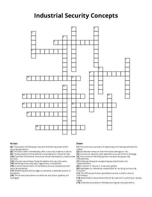 Industrial Security Concepts Crossword Puzzle