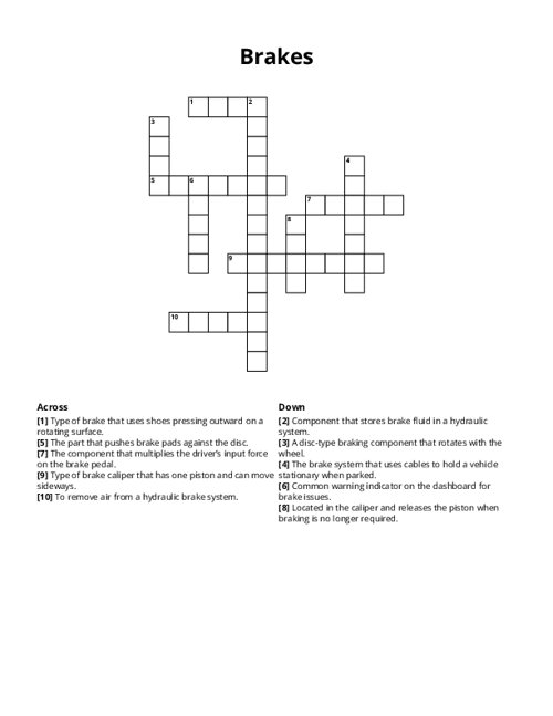 Brakes Crossword Puzzle