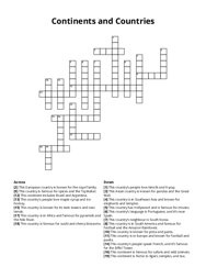 Continents and Countries crossword puzzle