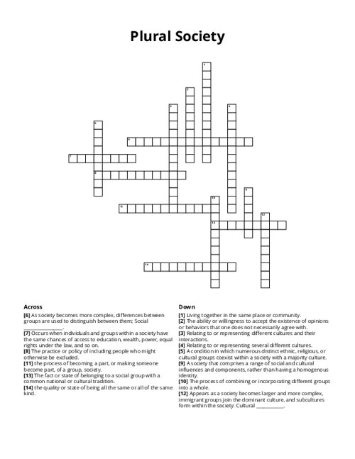 Plural Society Crossword Puzzle