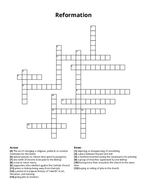 Reformation Crossword Puzzle