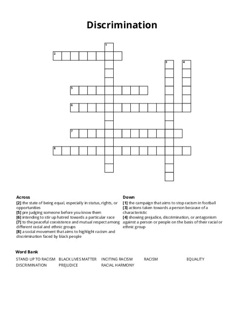 Discrimination Crossword Puzzle
