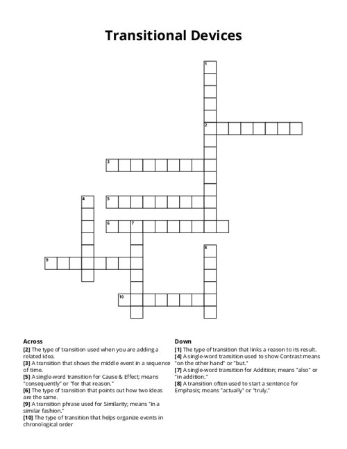Transitional Devices Crossword Puzzle