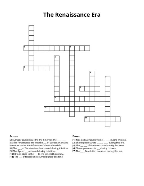 The Renaissance Era Crossword Puzzle