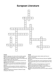 European Literature crossword puzzle