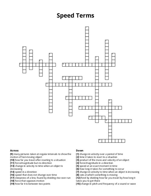 Speed Terms Crossword Puzzle