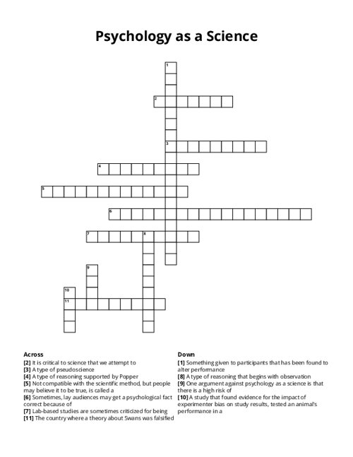 Psychology as a Science Crossword Puzzle