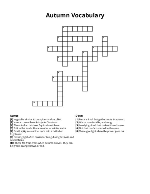 Autumn Vocabulary Crossword Puzzle