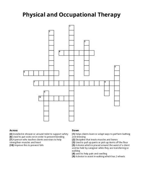 Physical and Occupational Therapy Crossword Puzzle