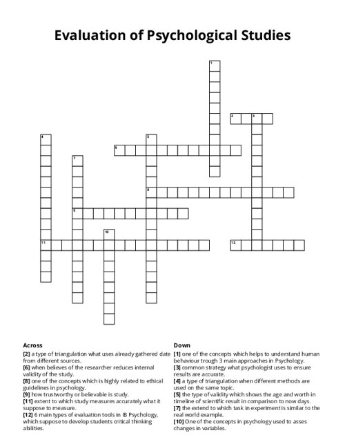 Evaluation of Psychological Studies Crossword Puzzle