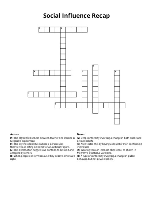 Social Influence Recap Crossword Puzzle