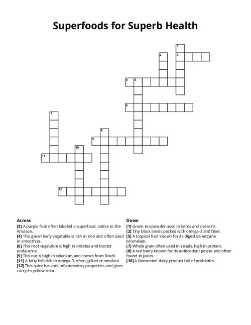 Superfoods for Superb Health Crossword Puzzle
