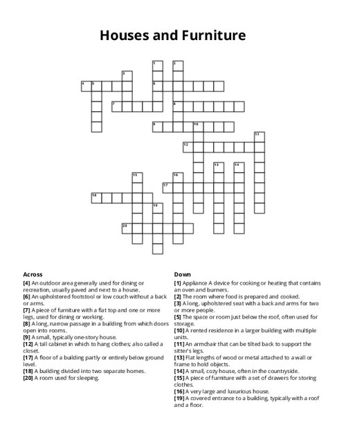 Houses and Furniture Crossword Puzzle