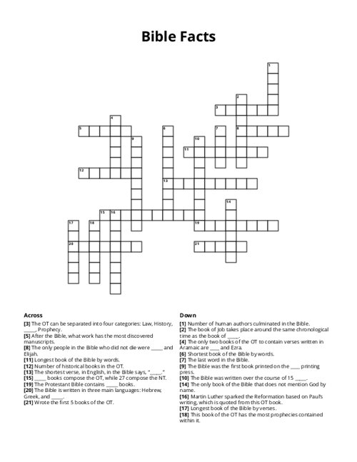 Bible Facts Crossword Puzzle