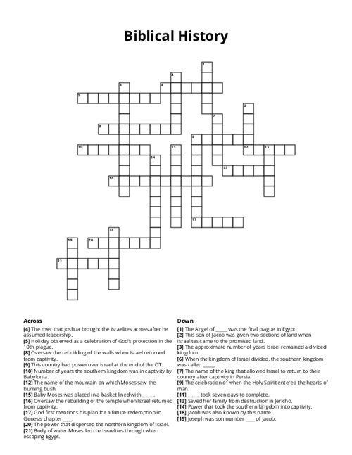Biblical History Crossword Puzzle