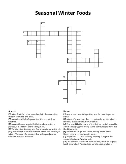Seasonal Winter Foods Crossword Puzzle