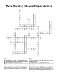 Metal Working: Jobs and Responsibilities crossword puzzle