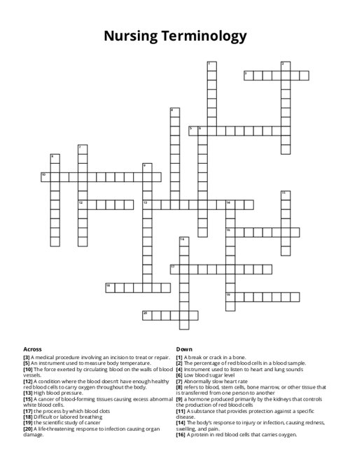 Nursing Terminology Crossword Puzzle