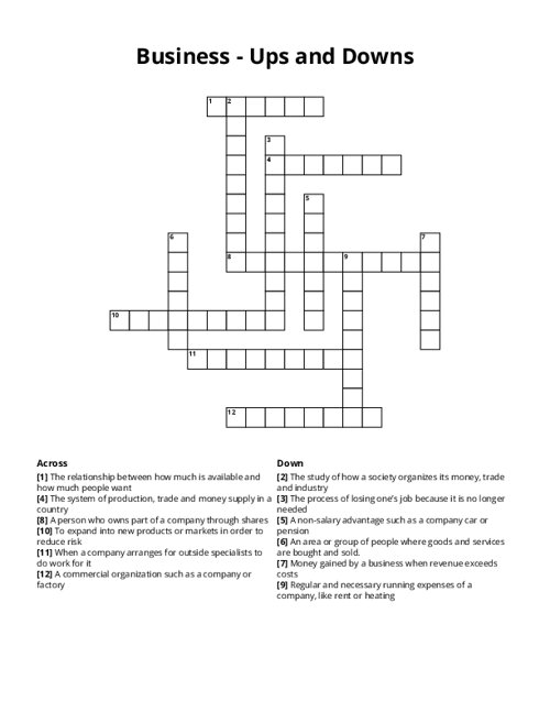Business - Ups and Downs Crossword Puzzle