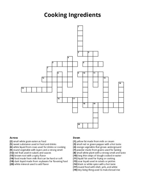 Cooking Ingredients Crossword Puzzle