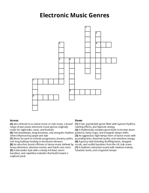 Electronic Music Genres Crossword Puzzle