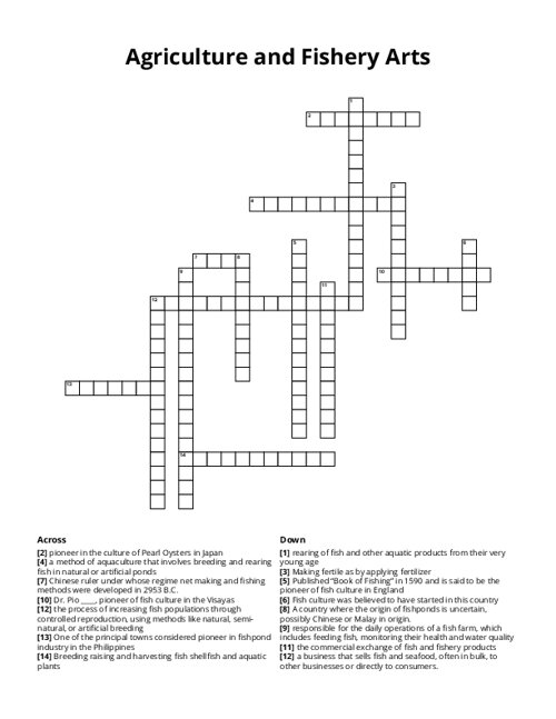 Agriculture and Fishery Arts Crossword Puzzle