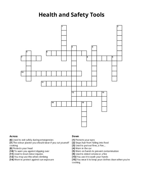 Health and Safety Tools Crossword Puzzle