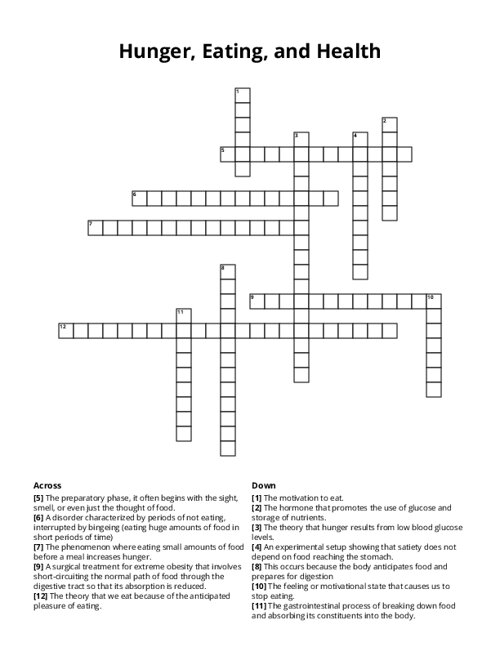 Hunger, Eating, and Health Crossword Puzzle