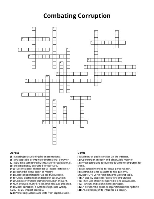 Combating Corruption Crossword Puzzle