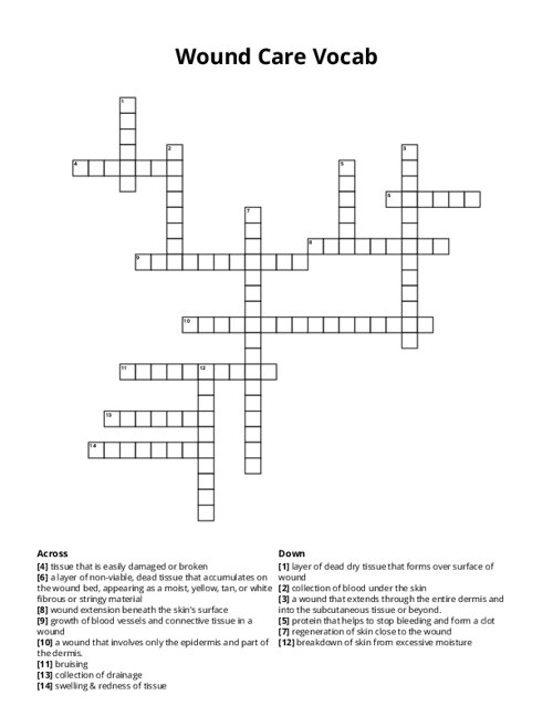 Wound Care Vocab Crossword Puzzle