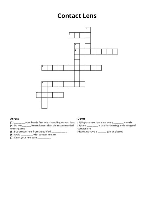 Contact Lens Crossword Puzzle