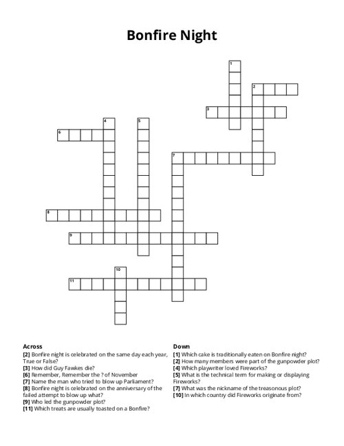Bonfire Night Crossword Puzzle