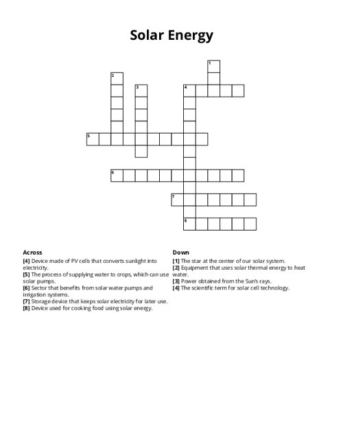 Solar Energy Crossword Puzzle