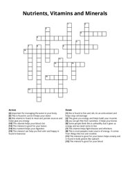 Nutrients, Vitamins and Minerals crossword puzzle