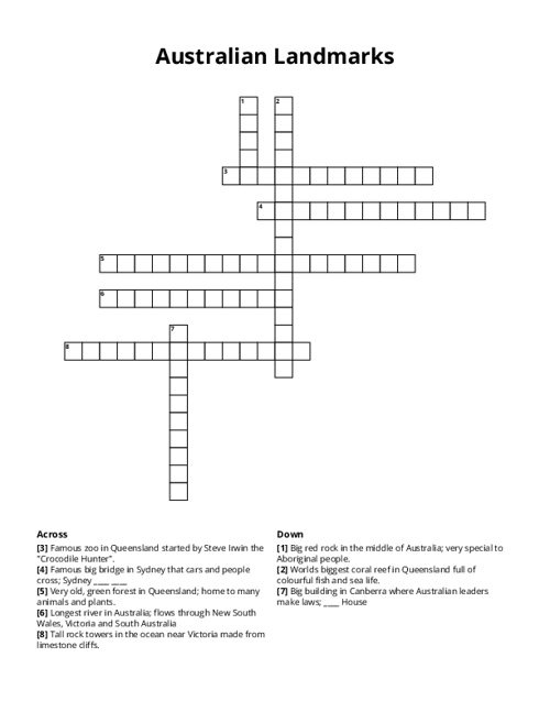 Australian Landmarks Crossword Puzzle