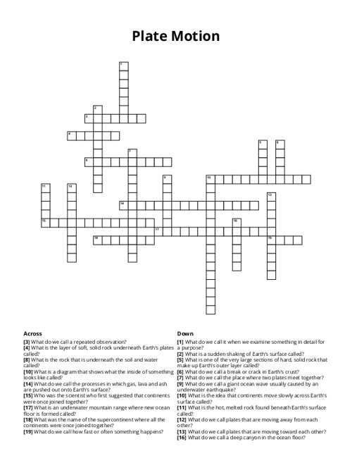 Plate Motion Crossword Puzzle