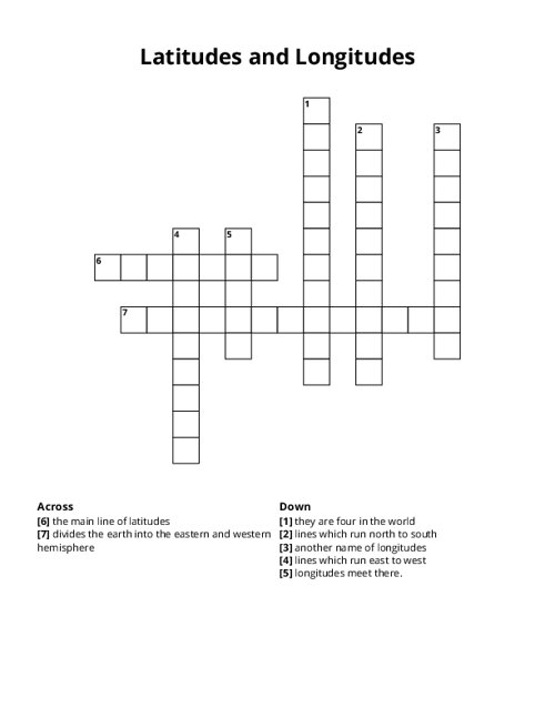 Latitudes and Longitudes Crossword Puzzle