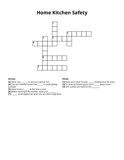 Home Kitchen Safety Crossword Puzzle