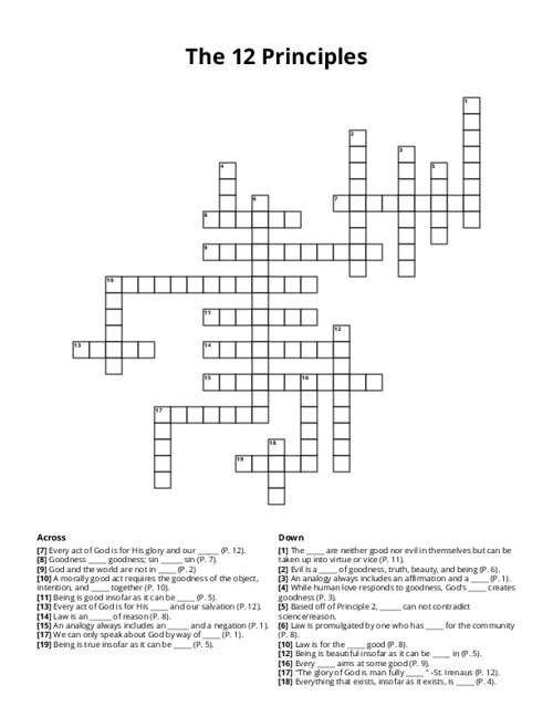 The 12 Principles Crossword Puzzle