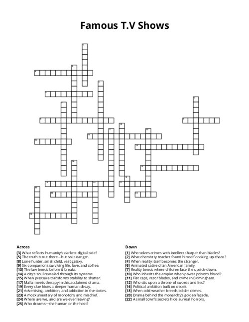 Famous T.V Shows Crossword Puzzle