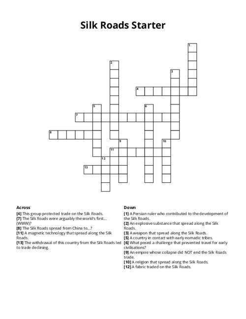 Silk Roads Starter Crossword Puzzle