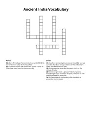 Ancient India Vocabulary Crossword Puzzle