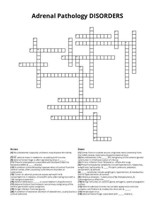 Adrenal Pathology DISORDERS Crossword Puzzle