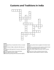 Customs and Traditions in India Crossword Puzzle