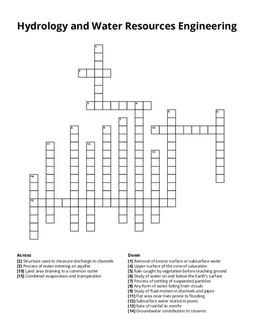Hydrology and Water Resources Engineering Crossword Puzzle