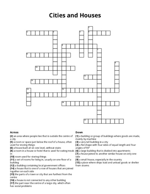 Cities and Houses Crossword Puzzle